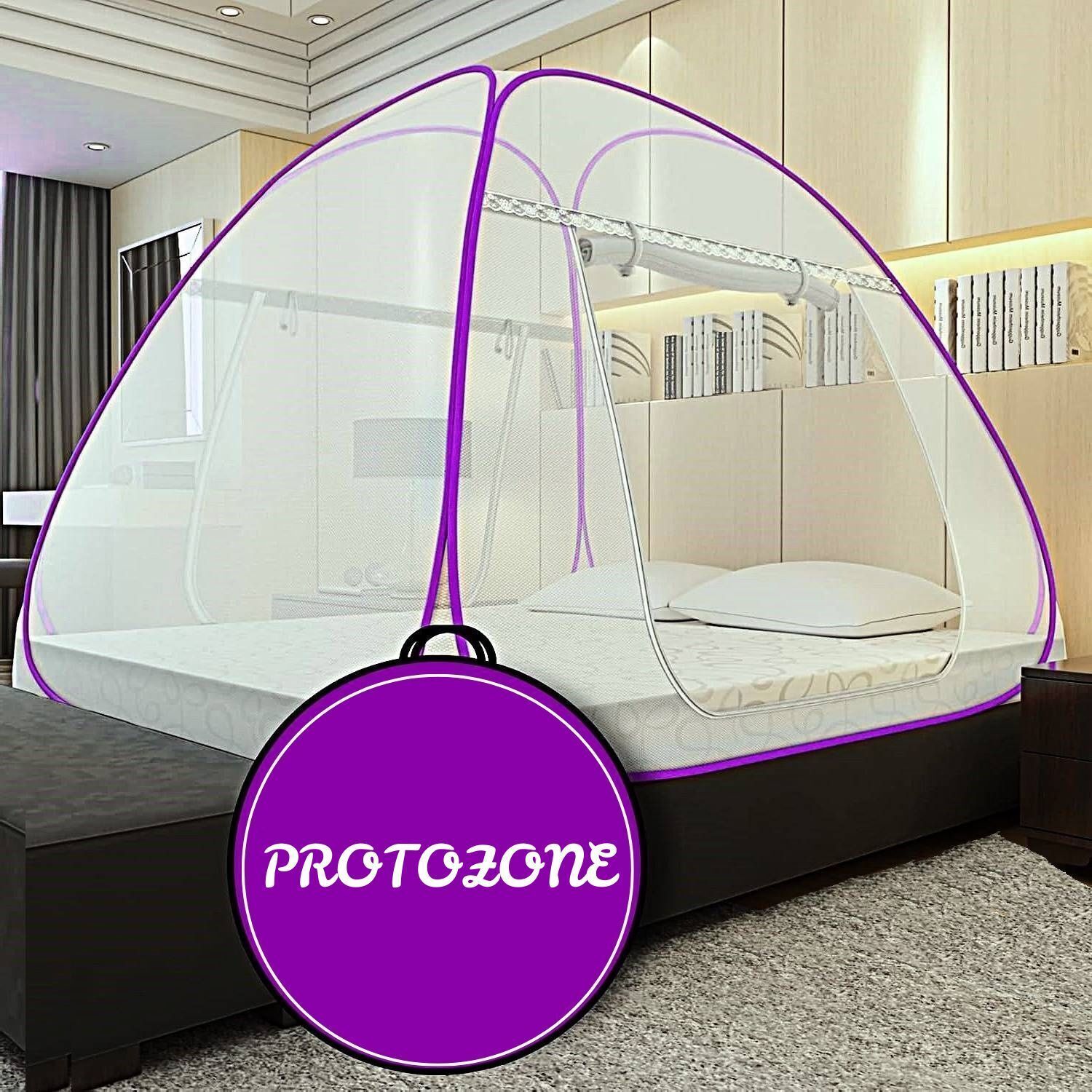Foldable Mosquito Net for Double/King Size Bed – Fine Mesh Anti Mosquito Net with Zipper Door, Lightweight & Easy to Install (Multicolor)