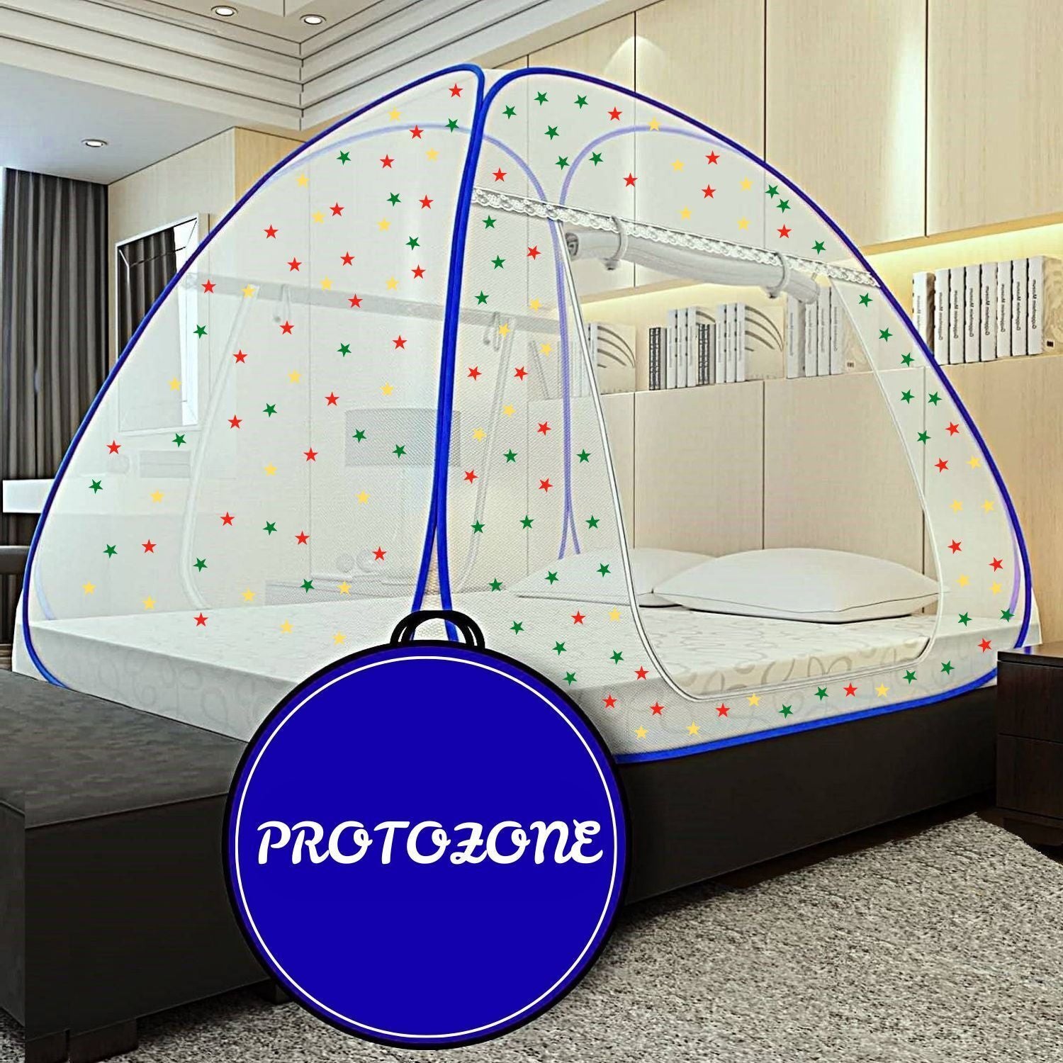 Foldable Mosquito Net for Double/King Size Bed – Fine Mesh Anti Mosquito Net with Zipper Door, Lightweight & Easy to Install (Multicolor)