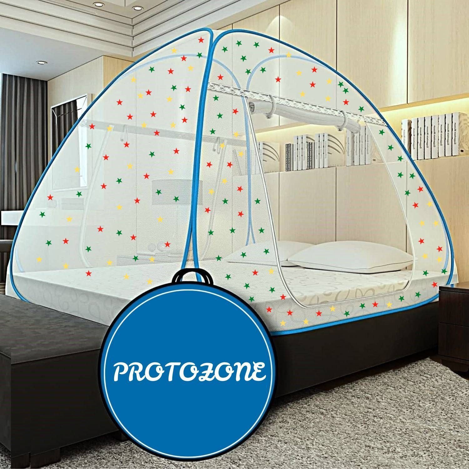 Foldable Mosquito Net for Double/King Size Bed – Fine Mesh Anti Mosquito Net with Zipper Door, Lightweight & Easy to Install (Multicolor)