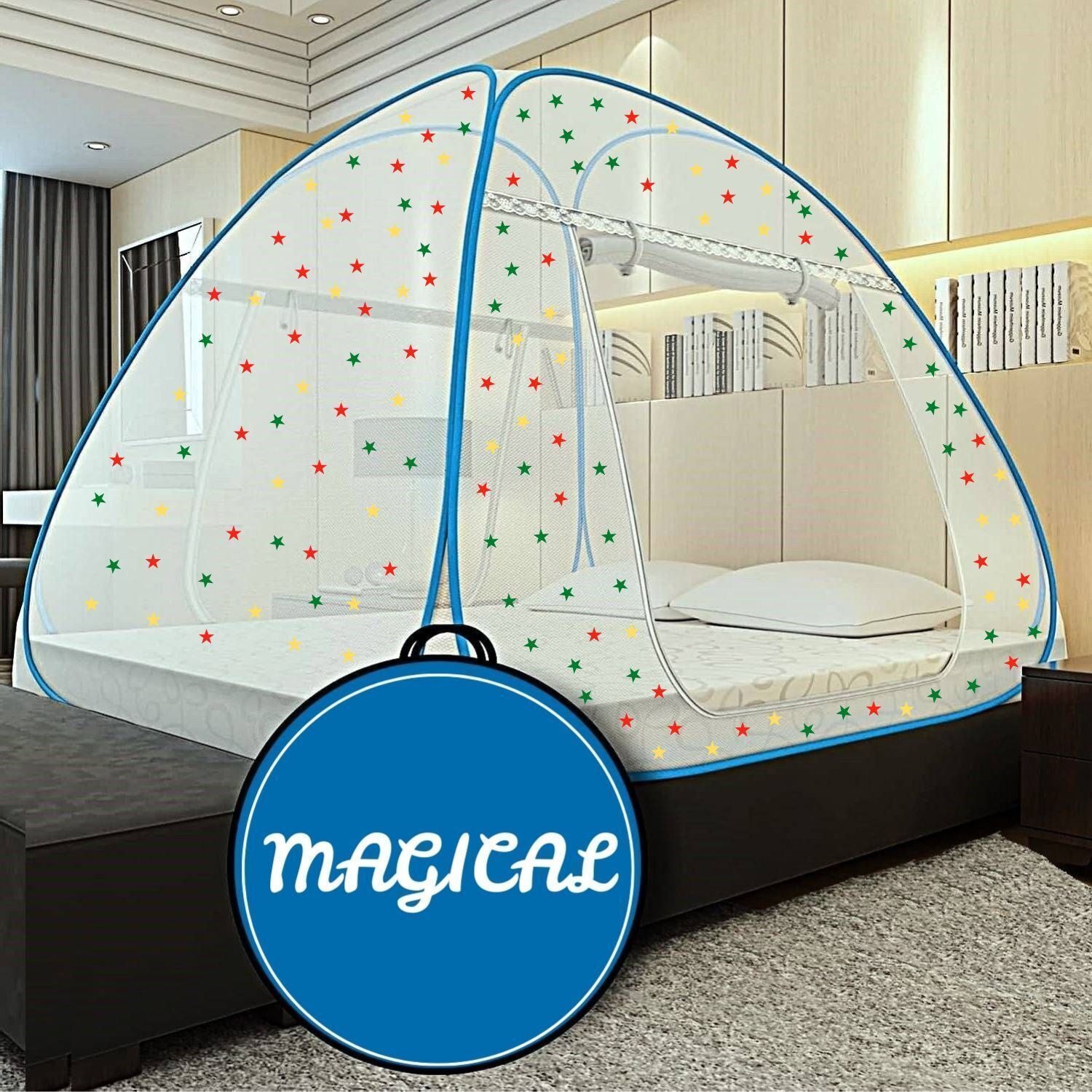 Foldable Mosquito Net for Double/King Size Bed – Fine Mesh Anti Mosquito Net with Zipper Door, Lightweight & Easy to Install (Multicolor)