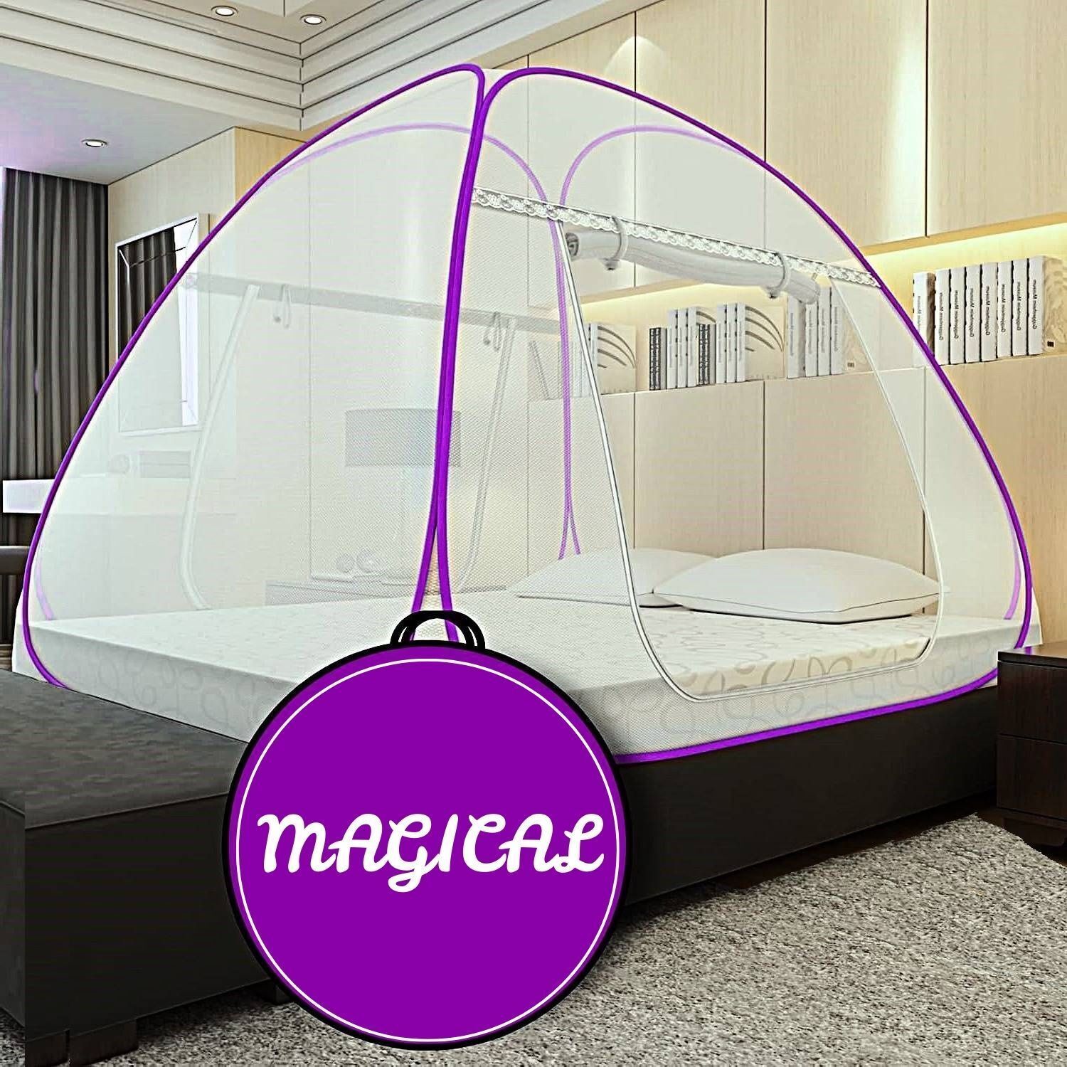 Foldable Mosquito Net for Double/King Size Bed – Fine Mesh Anti Mosquito Net with Zipper Door, Lightweight & Easy to Install (Multicolor)