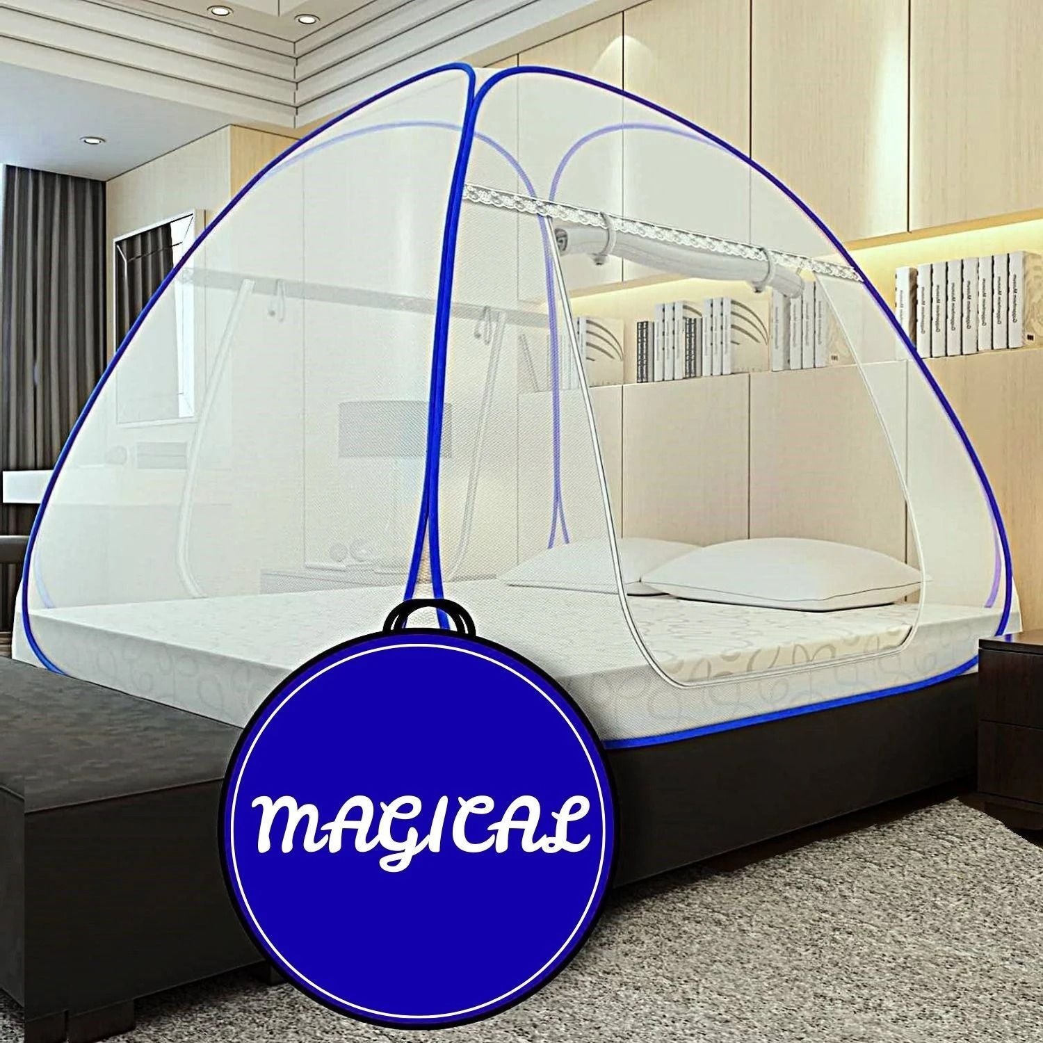 Foldable Mosquito Net for Double/King Size Bed – Fine Mesh Anti Mosquito Net with Zipper Door, Lightweight & Easy to Install (Multicolor)