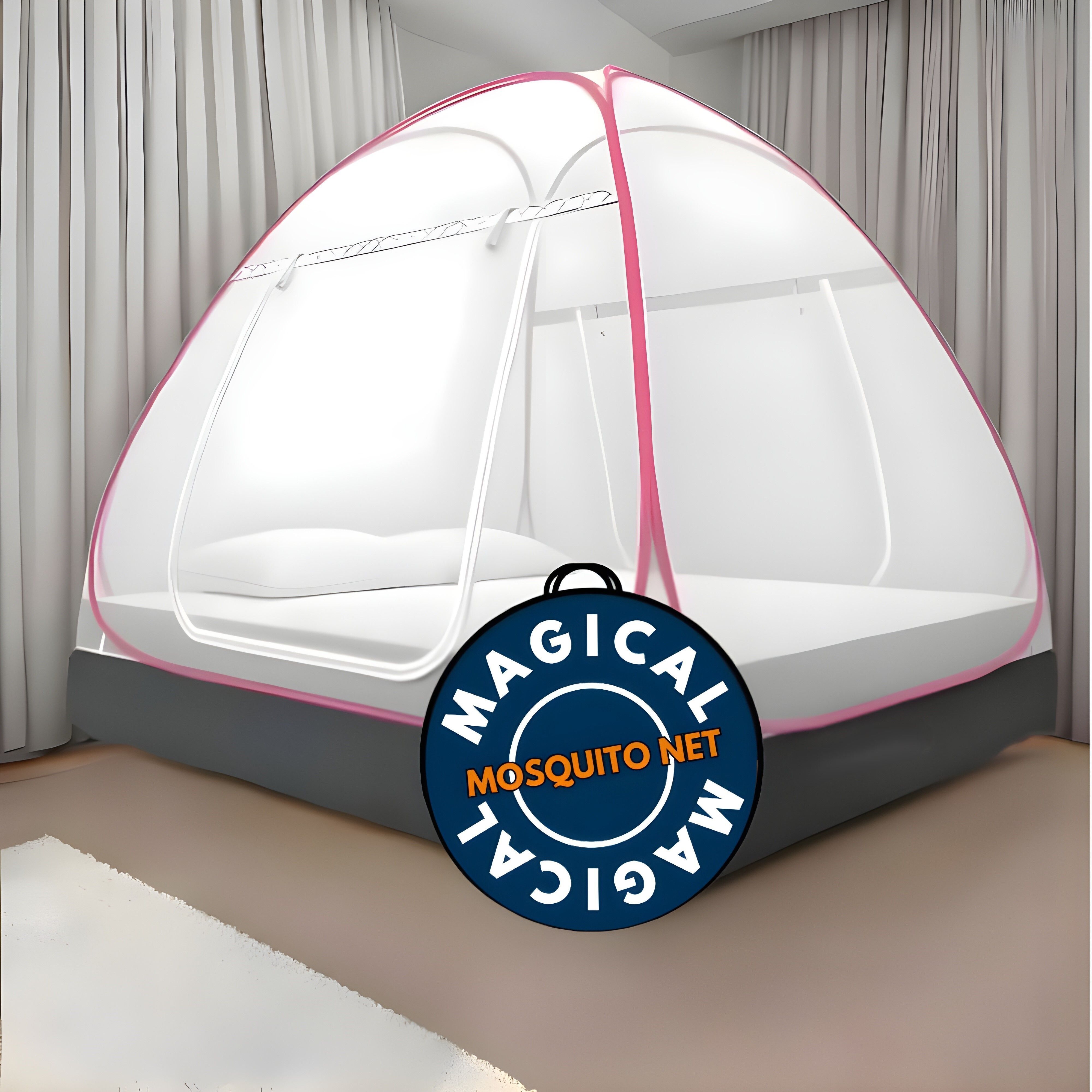 Foldable Mosquito Net for Double/King Size Bed – Fine Mesh Anti Mosquito Net with Zipper Door, Lightweight & Easy to Install (Multicolor)