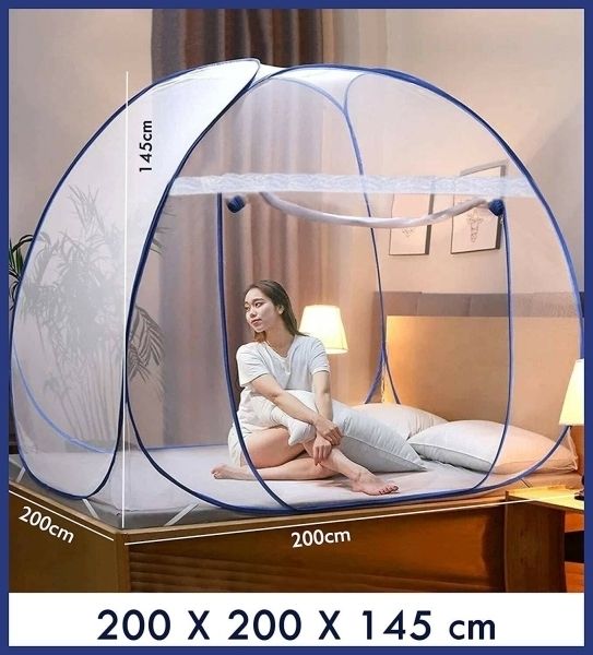 Foldable Mosquito Net for Double/King Size Bed – Fine Mesh Anti Mosquito Net with Zipper Door, Lightweight & Easy to Install (Multicolor)