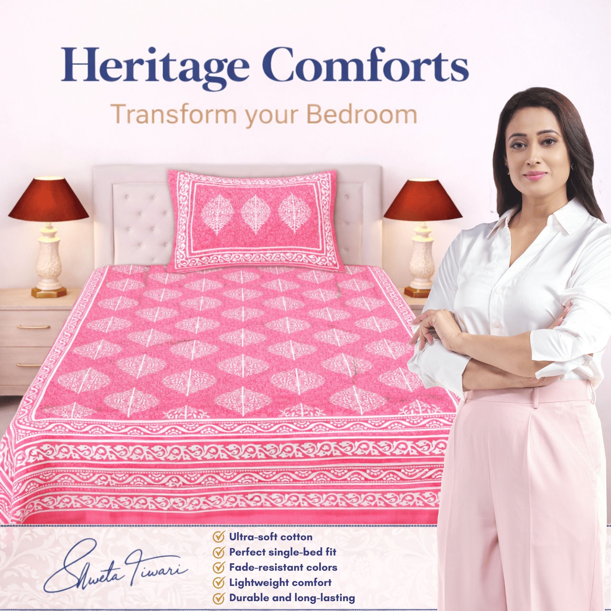 Cotton 144 TC Printed Single Bedsheet with 1 Pillow Cover – Soft & Breathable Flat Bed Sheet (Multicolor)