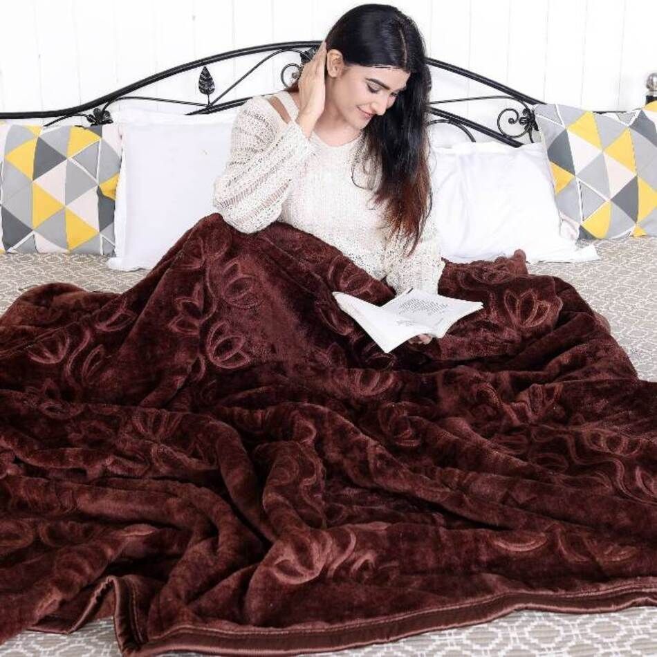 Mink Heavy Blanket in Self Emboss Design Solid Colours