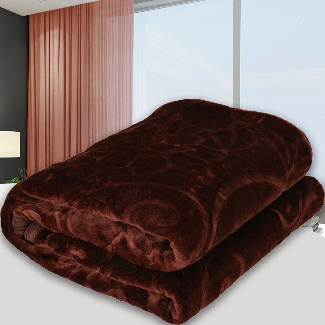 Mink Double Bed Heavy Blanket in Self Emboss Design Brown