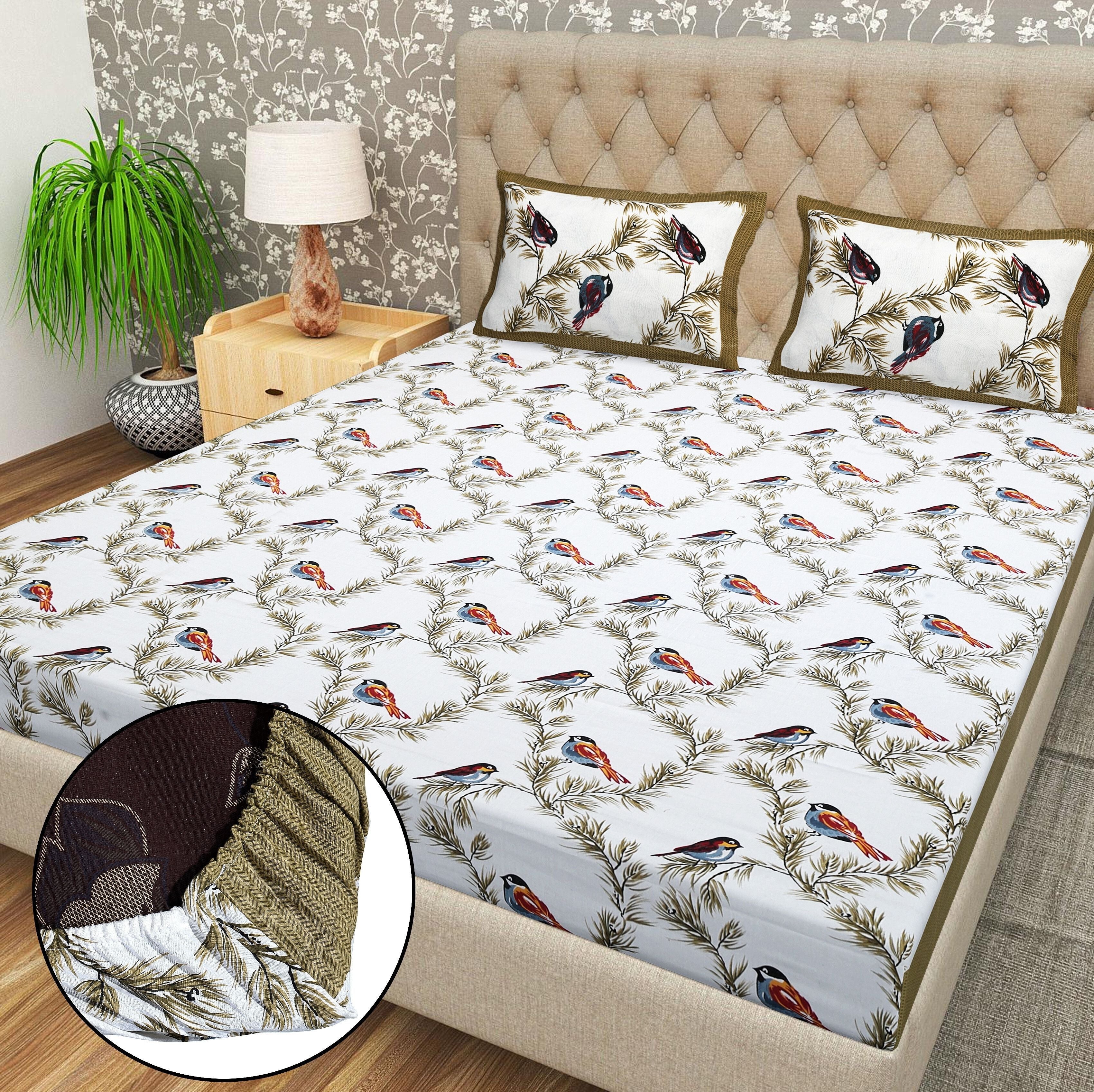Cotton 144 TC Printed Double Bedsheet with 2 Pillow Covers – Soft & Breathable Flat Bed Sheet (Multicolor)