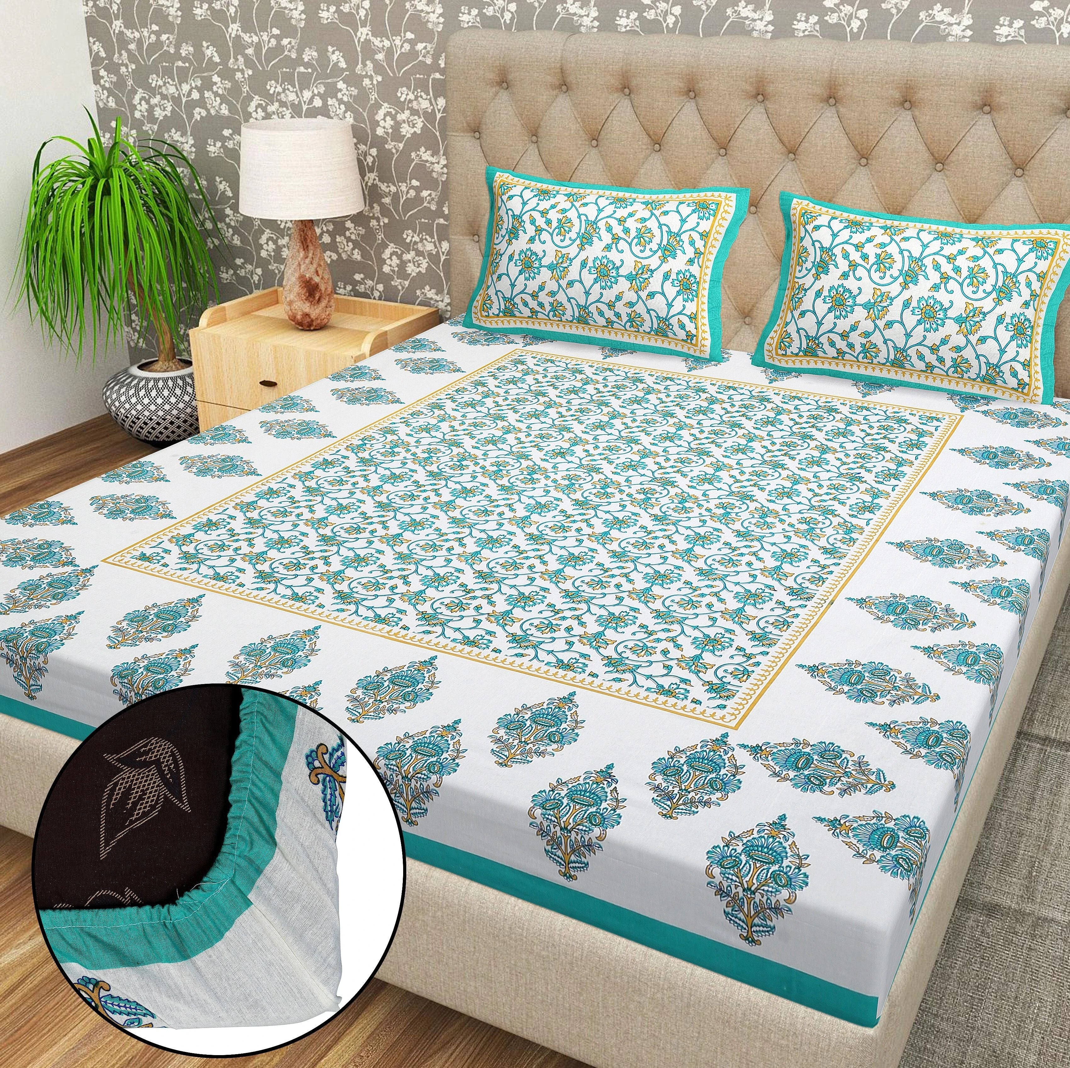 Cotton 144 TC Printed Double Bedsheet with 2 Pillow Covers – Soft & Breathable Flat Bed Sheet (Multicolor)