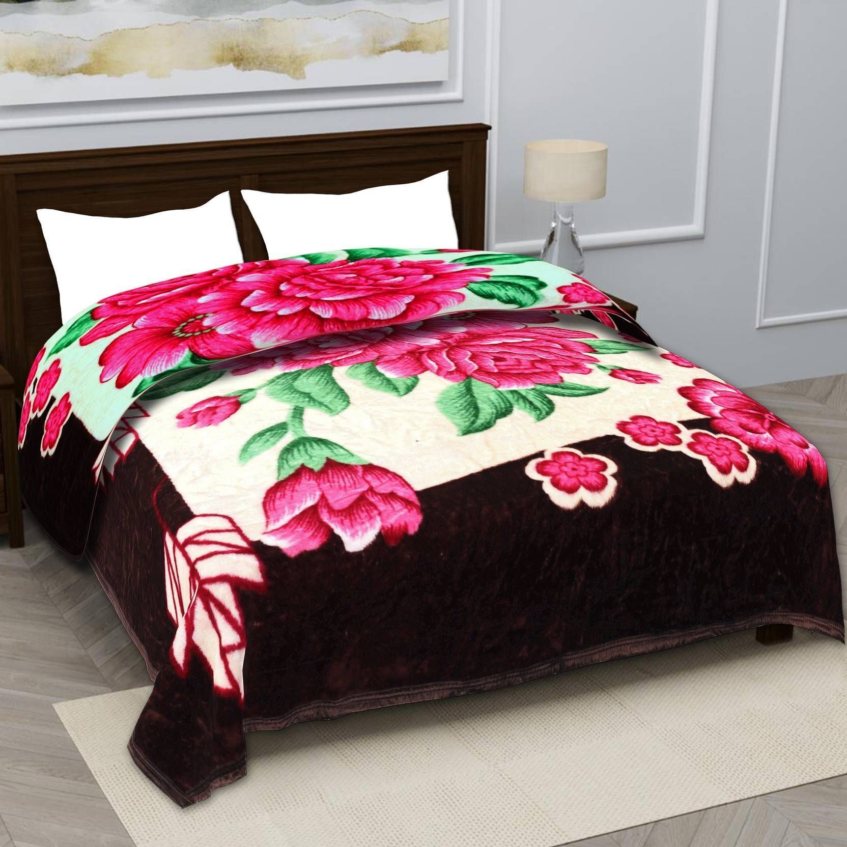 Rose Printed Single Mink Heavy Blanket